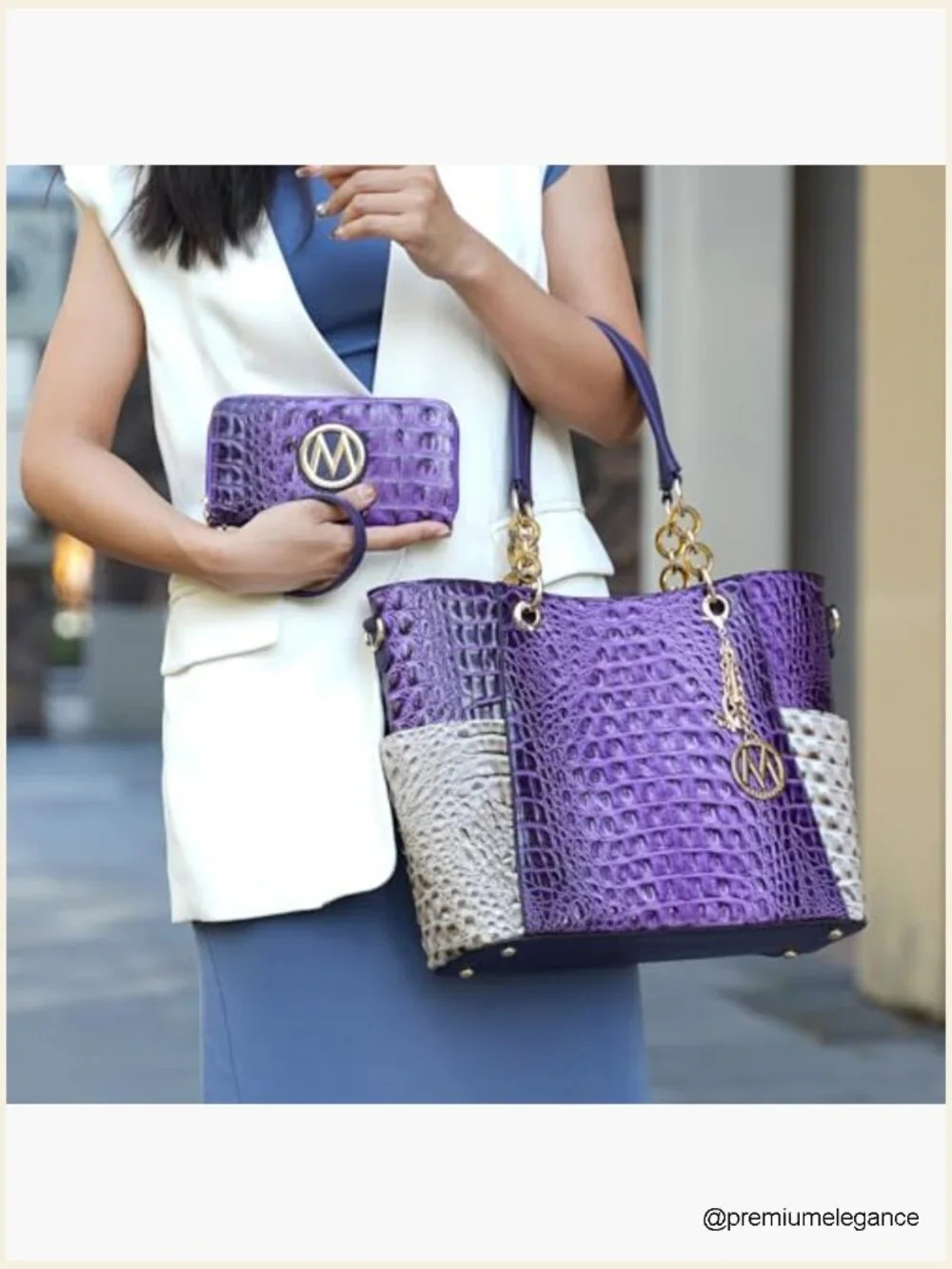 Tote Handbag Set with Wallet Vegan Leather Purse Large Shopper Bag